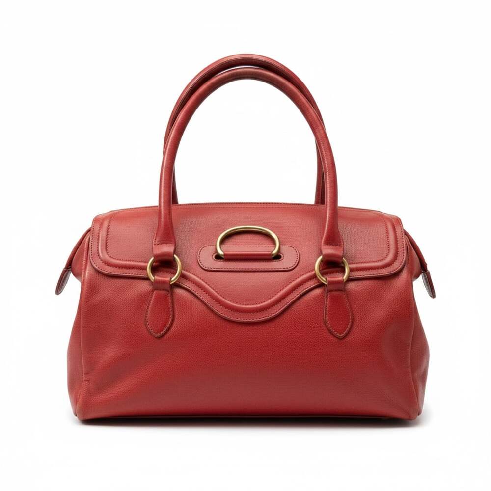 Sofia C Made in Italy Red Pebbled Leather Satchel Handbag